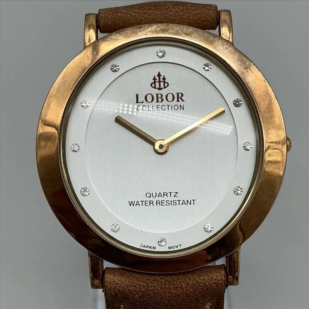 Lobor Collection Womens Watch 36mm Rose Gold Plated Brown Leather New Battery